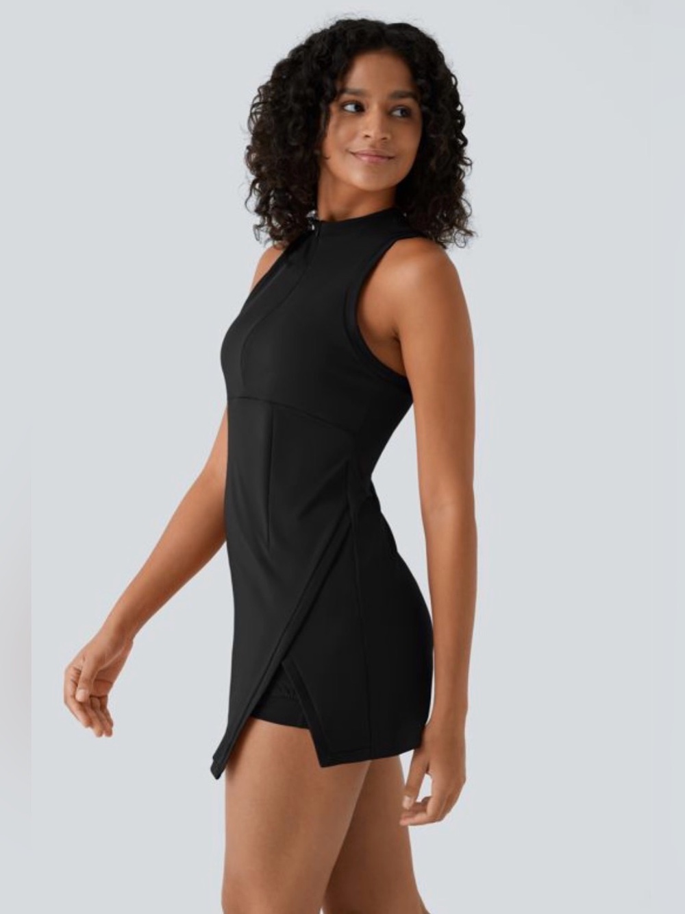 Halara Women's Size XS 1/2 Zip Racer Back Pocket Tennis Active Mini Dress Black